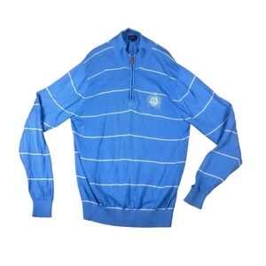 Jack Nicklaus Men Blue Striped 1/4 Zip Mercerized Cotton Golf Sweater Small PGCC